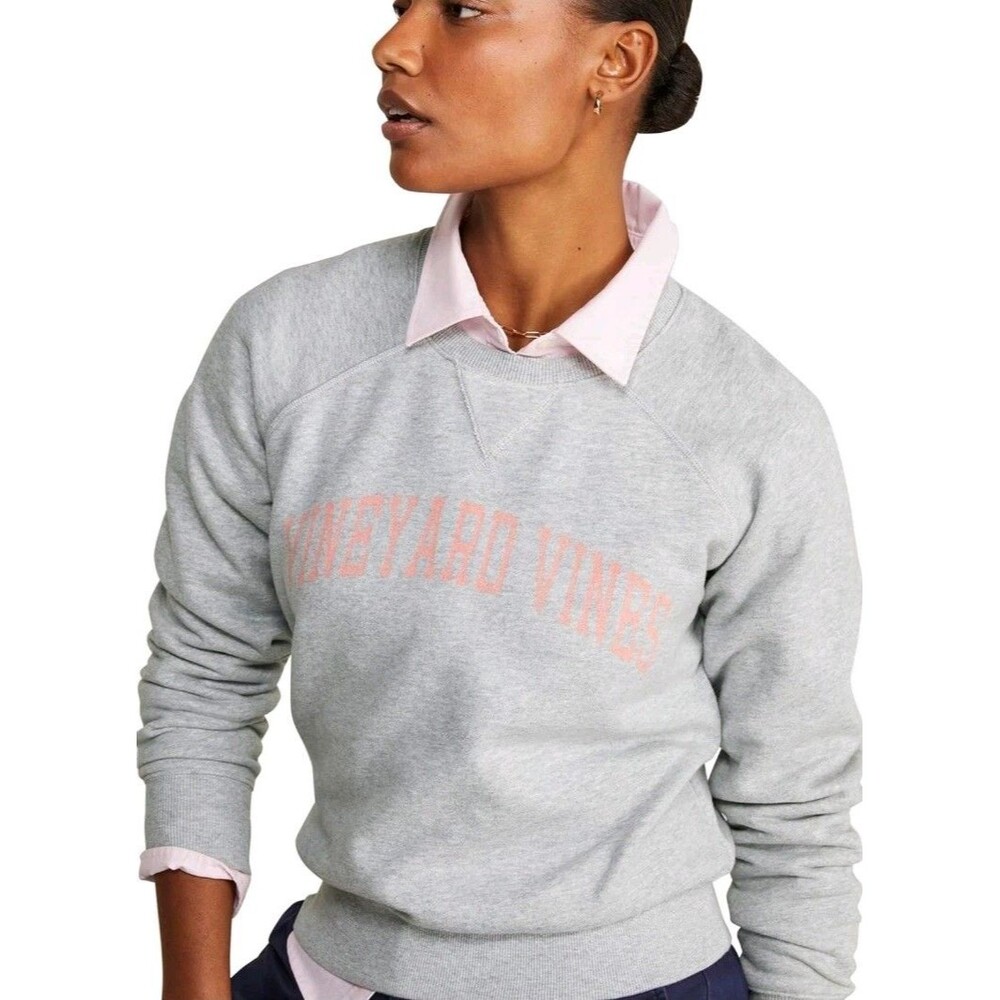 Vineyard Wines Terry Crew Sweatshirt Sz L Gray Spell Out Pullover Prep Coastal